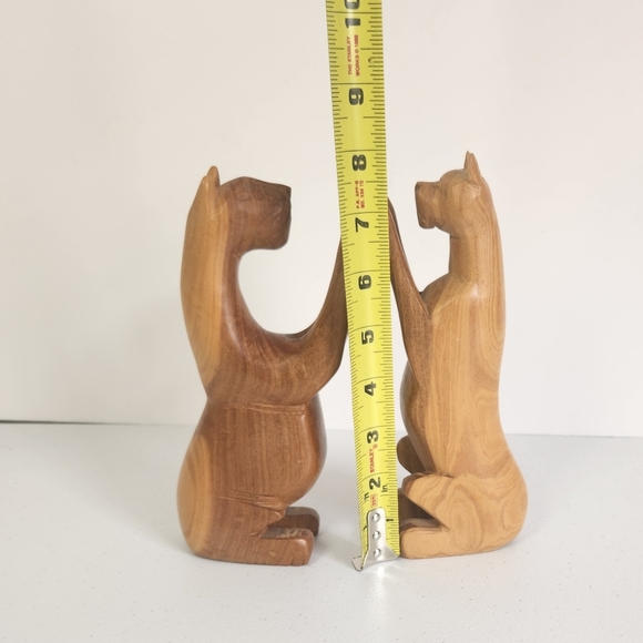 Vintage Wood Cats His Hers Carved Sculpture Eclectic Boho Carving Cat Lady - Picture 7 of 8